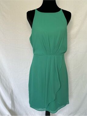 Lulus Best Wishes Green Halter Neck Chiffon Tulip Sheath Dress Medium NWT